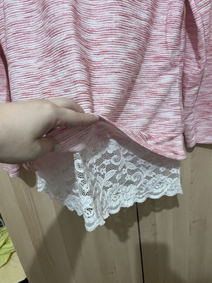 Winter blouse with embroidered white border, cotton, pink