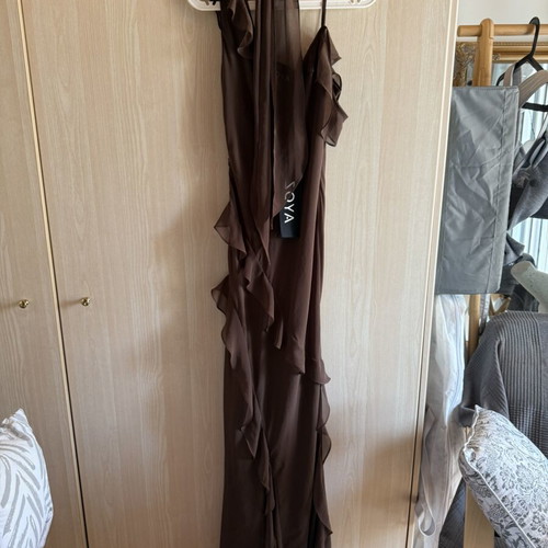 Zoya evening dress with scarf, new, brown, size XS
