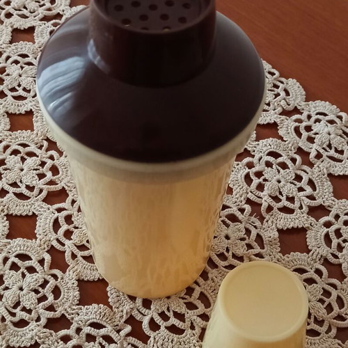 Cocktail shaker plastic beige with brown 1960's vintage new Greek made