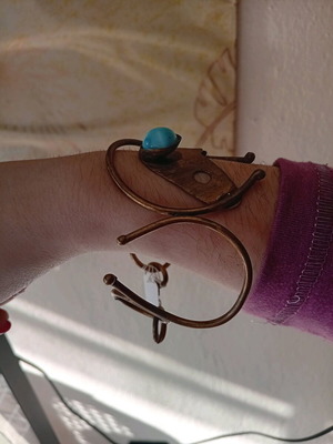 Bracelet handmade bronze with larimar stone made to order