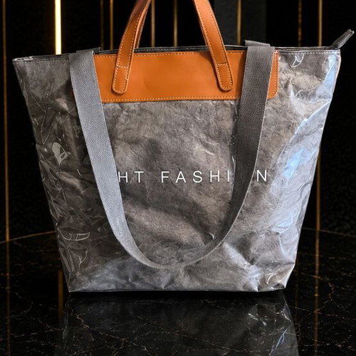 Tote bag large grey with brown handles new