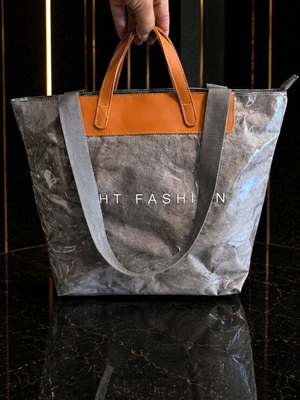 Tote bag large grey with brown handles new