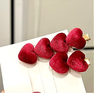 Set red velvet heart hair clips