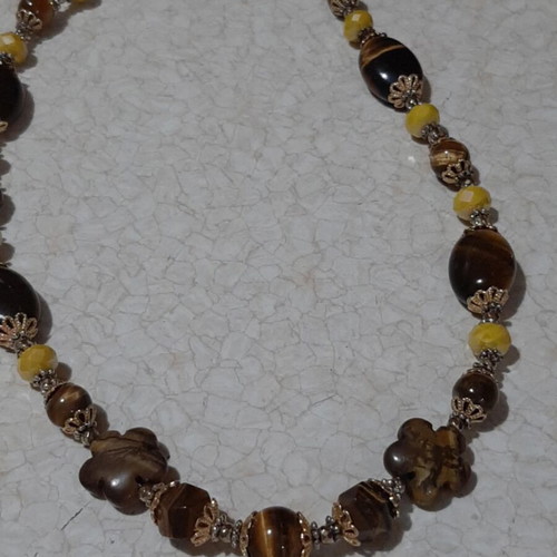 Necklace with tiger eye and Austrian crystals in 925 silver new
