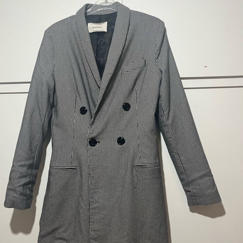 Women's checked long jacket used, black and white Stradivarius