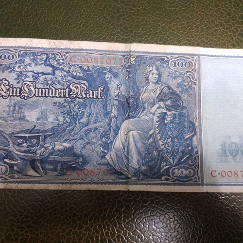 German 100 mark banknotes 1910 used, rare authentic