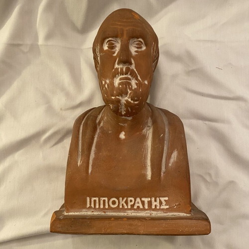 Hippocrates statue used, terracotta hand-pressed sculpture