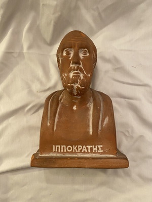 Hippocrates statue used, terracotta hand-pressed sculpture