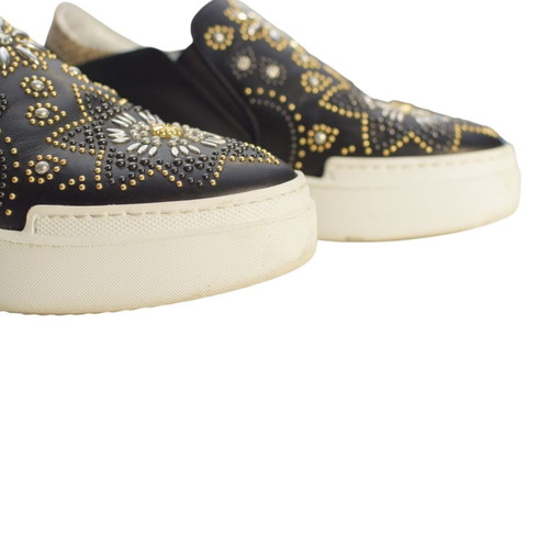 Roberto Cavalli Black Leather Slip-On Platform Sneakers like new, size 38