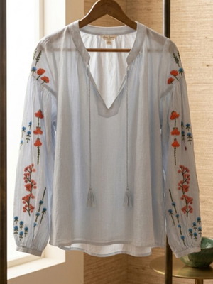 H&M Oversized Blouse M Used, Boho Style, White and Blue
