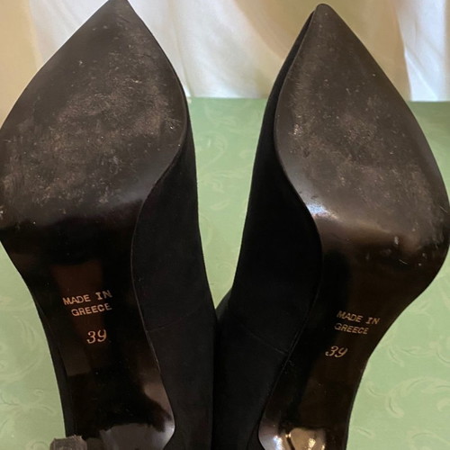 Suede ankle boots used, size 39, black with 8cm heel