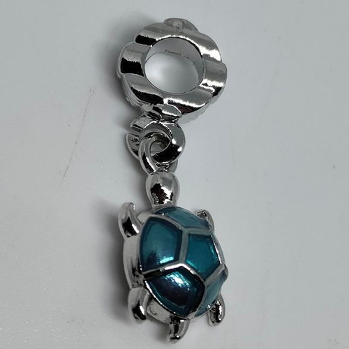 Silver Turtle Pendant Charm with Blue Enamel like new