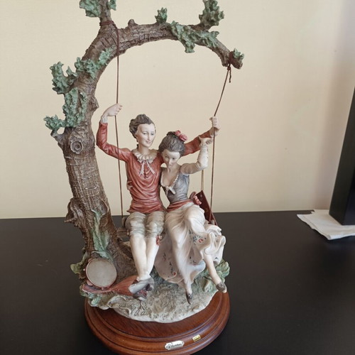 G.Armani Florence Sculture Italian decorative sculpture used, romantic couple on swing