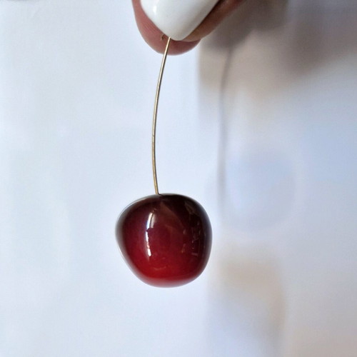 Cherry dangle earrings like new, red
