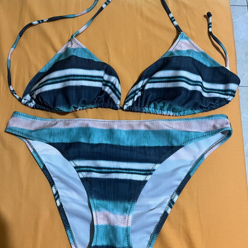 Calzedonia women's bikini set, striped blue turquoise