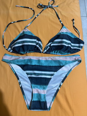 Calzedonia women's bikini set, striped blue turquoise