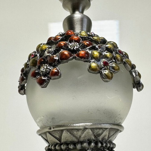 Vintage glass perfume bottle with floral enamel decoration