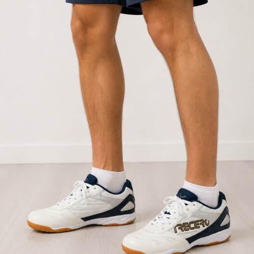 Men’s Indoor Sports Sneakers, White & Navy, Size 42