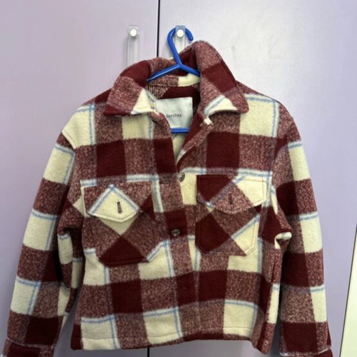 Bershka Checked Shirt Jacket like new, XS, white and brown