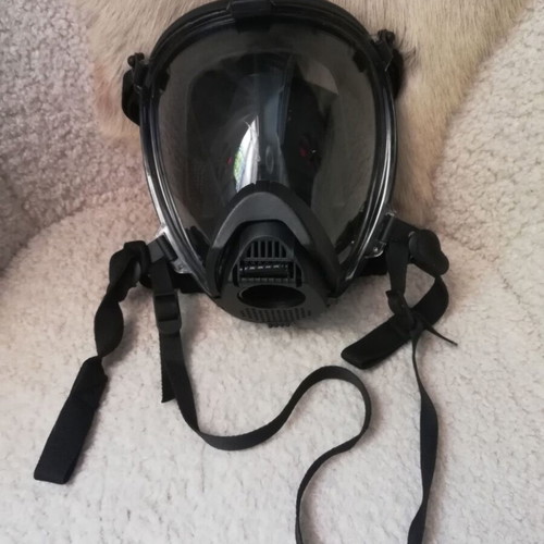 Gas mask with panoramic polycarbonate visor, industrial or firefighting use