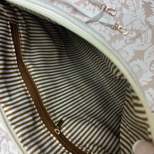 Bag clutch new with long strap white and beige