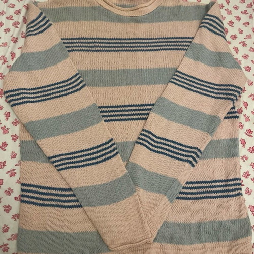 New Look pink sweater with blue stripes, size M, like new
