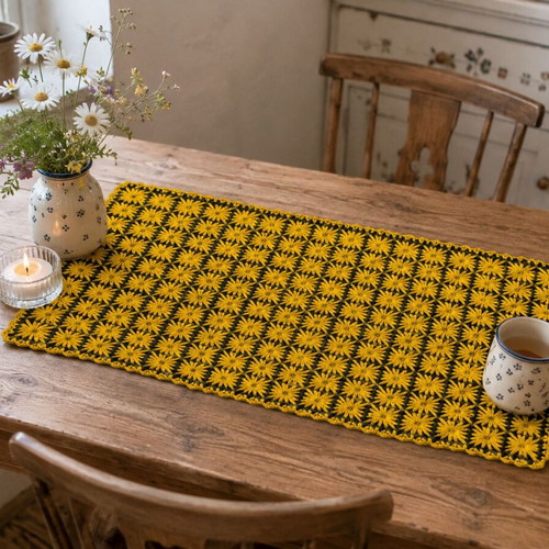 Handmade knitted table runner 35x65 cm vintage floral