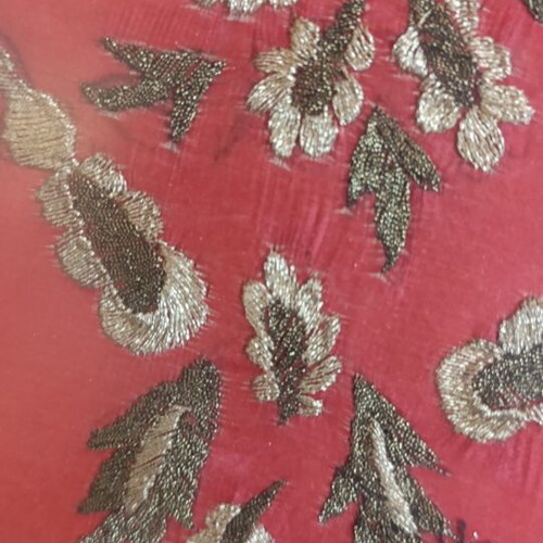 Embroidered textile painting with gold thread, used