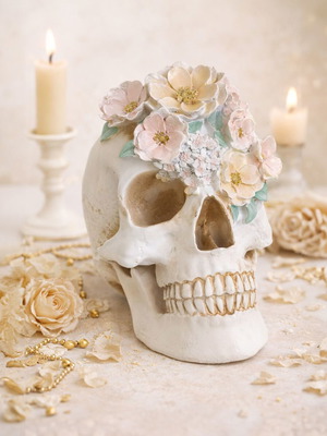 Decorative Gothic Skull new with vintage flowers made of polyresin