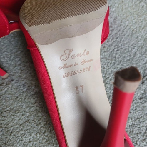 Red satin peep-toe stilettos size 37 like new