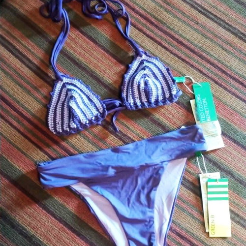Benetton bikini set with crochet top new, purple, size XS