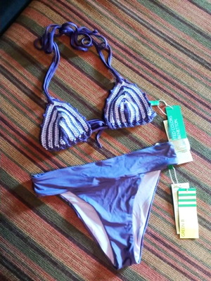 Benetton bikini set with crochet top new, purple, size XS