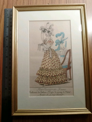 Framed artwork French fashion plate 19th century like new
