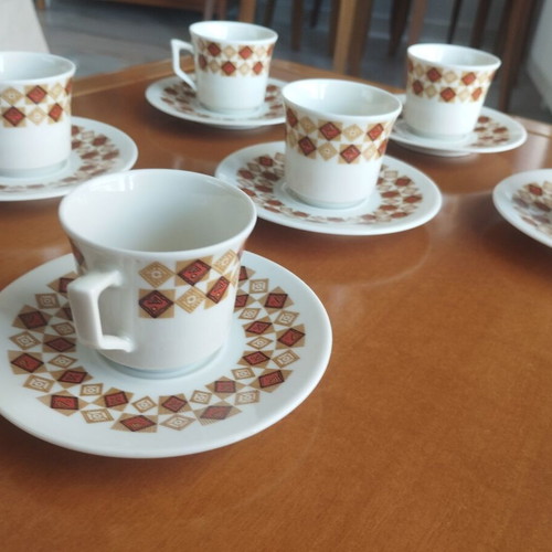 Kronester Bavaria full set of 6 coffee cups Op Art geometric mint
