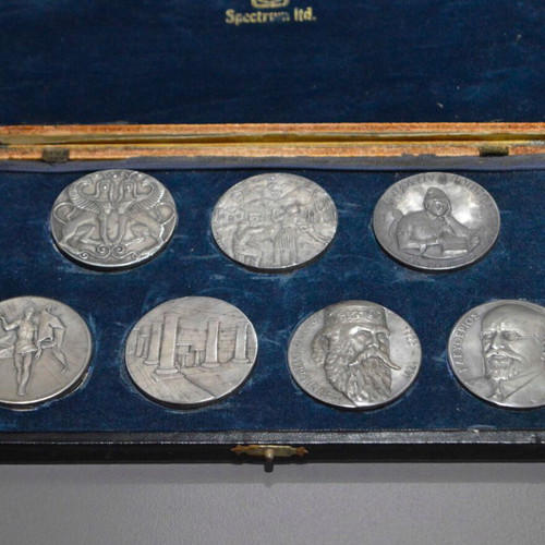 Set of 7 Silver Medals Crete 70 Years Union 999 Fine Silver Spectrum 1979