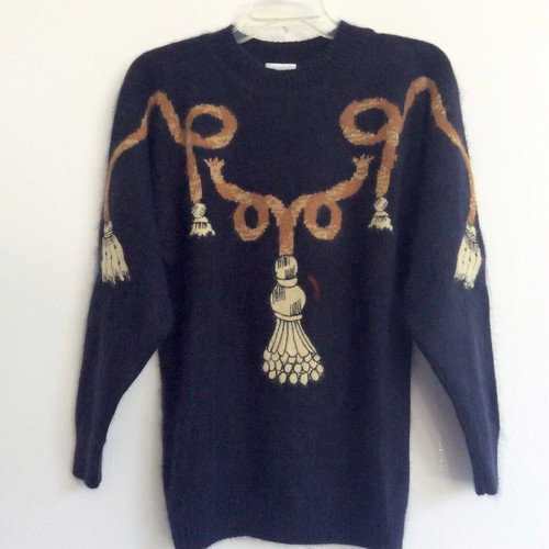 Mondì Wool & Angora Knit Sweater with Tassel Print, Size S/M