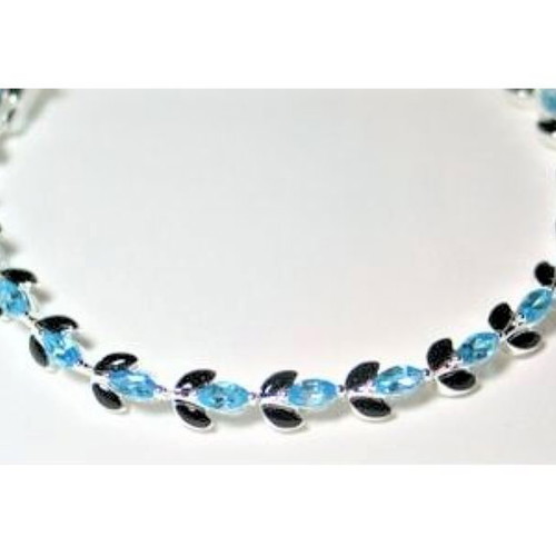 925 Silver Bracelet With Onyx And Blue Topaz New