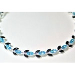 925 Silver Bracelet With Onyx And Blue Topaz New