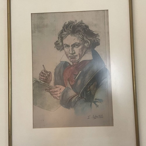 Ludwig van Beethoven engraving lithograph framed collectible