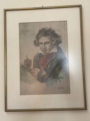 Ludwig van Beethoven engraving lithograph collectible framed art