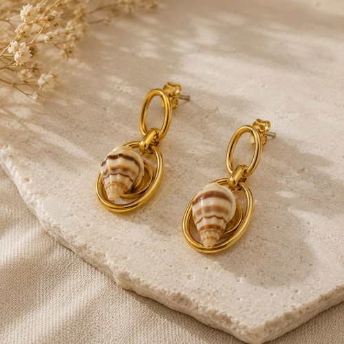 Gold Earrings with Shells like new, summer design