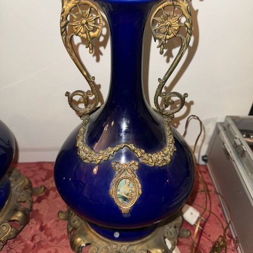 Table lamps bronze and porcelain like new, height 0.50