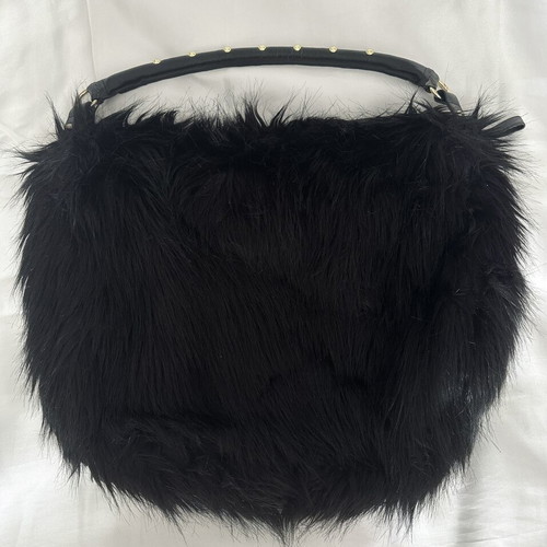 H&M Black Fur Shoulder Bag Like New with Gold Studs