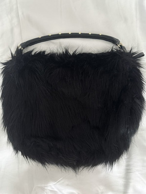 H&M Black Fur Shoulder Bag Like New with Gold Studs