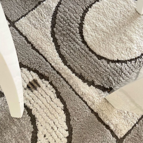 Rugs used, set of 3, gray with geometric patterns, one with defect