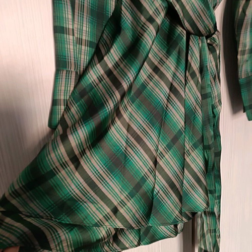 Mango green checkered dress satin texture new