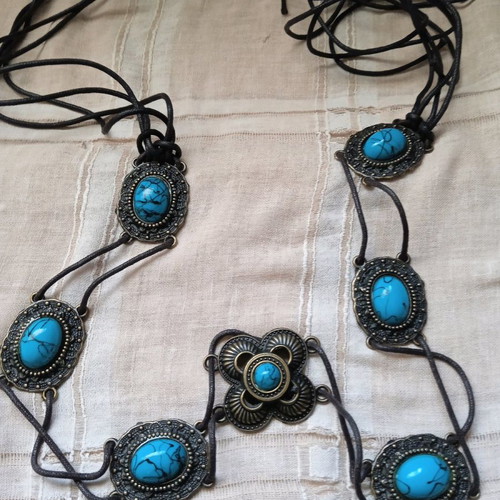Ethnik women's belt new with cords and turquoise details