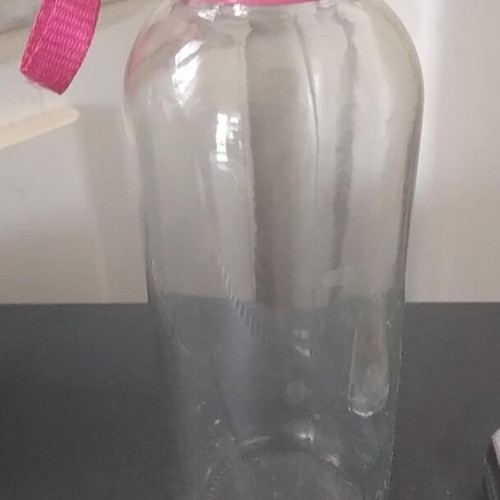 Glass water bottles like new, blue and fuchsia with fabric handle