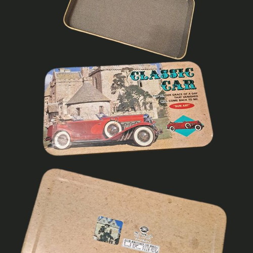 Vintage metal pencil case "Classic Car" used, 80s/90s