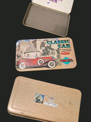 Vintage metal pencil case "Classic Car" used, 80s/90s